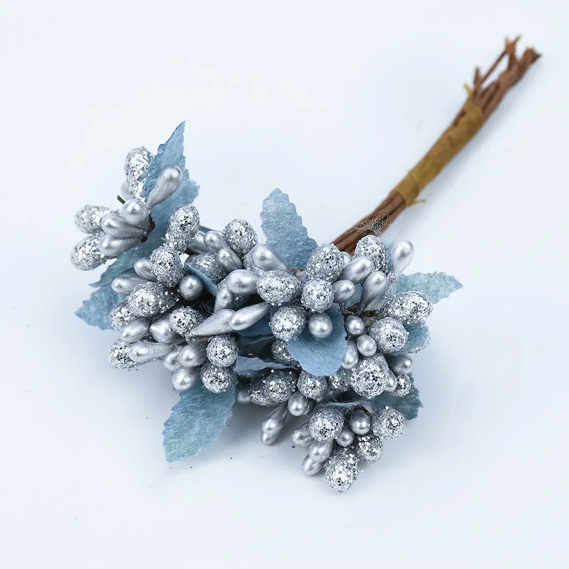 silver 10 шт., искусственные цветы, яркое золото, скрапбукинг, аксессуары для украшения дома, Рождественский венок, тычинки, сделай сам, Подарочная коробка, искусственные растения - Цвет: silver