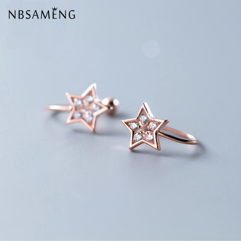 NBSAMENG 100% стерлингового серебра 925 пробы звезды клипсы с цирконом для женщин Шарм