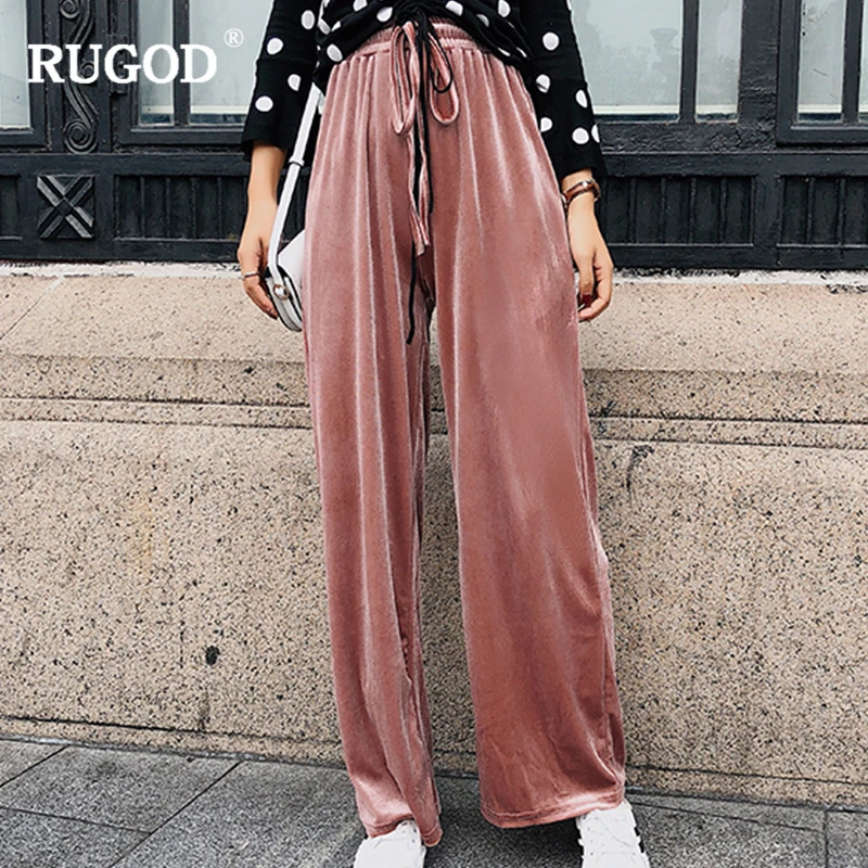 RUGOD New Fashion Female Ankle-Length Pants Casual Loose Drawstring Solid High Waist Wide Leg For Women Pantalon Femme | Женская одежда