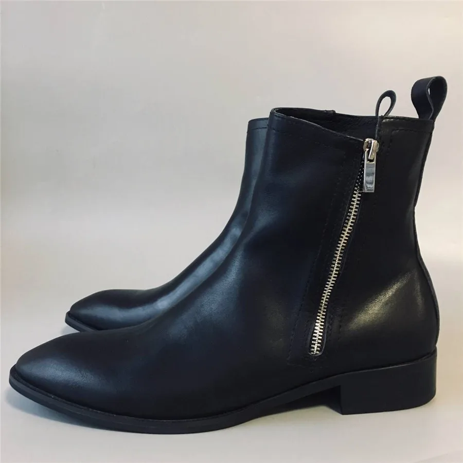 High End Handmade waytt Chelsea Zipper Men genuine Leather Boots Slim Fit Pointed Toe rock | Обувь