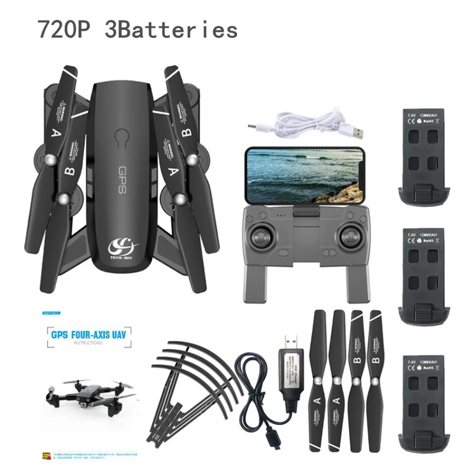 720P 3Batteries Беспилотник на радиоуправлении CSJ gps wifi FPV S166 gps RC Квадрокоптер Дрон с 1080P камерой HD 18 минут время полета селфи RC Дрон RC игрушки для детей - Цвет: 720P 3Batteries