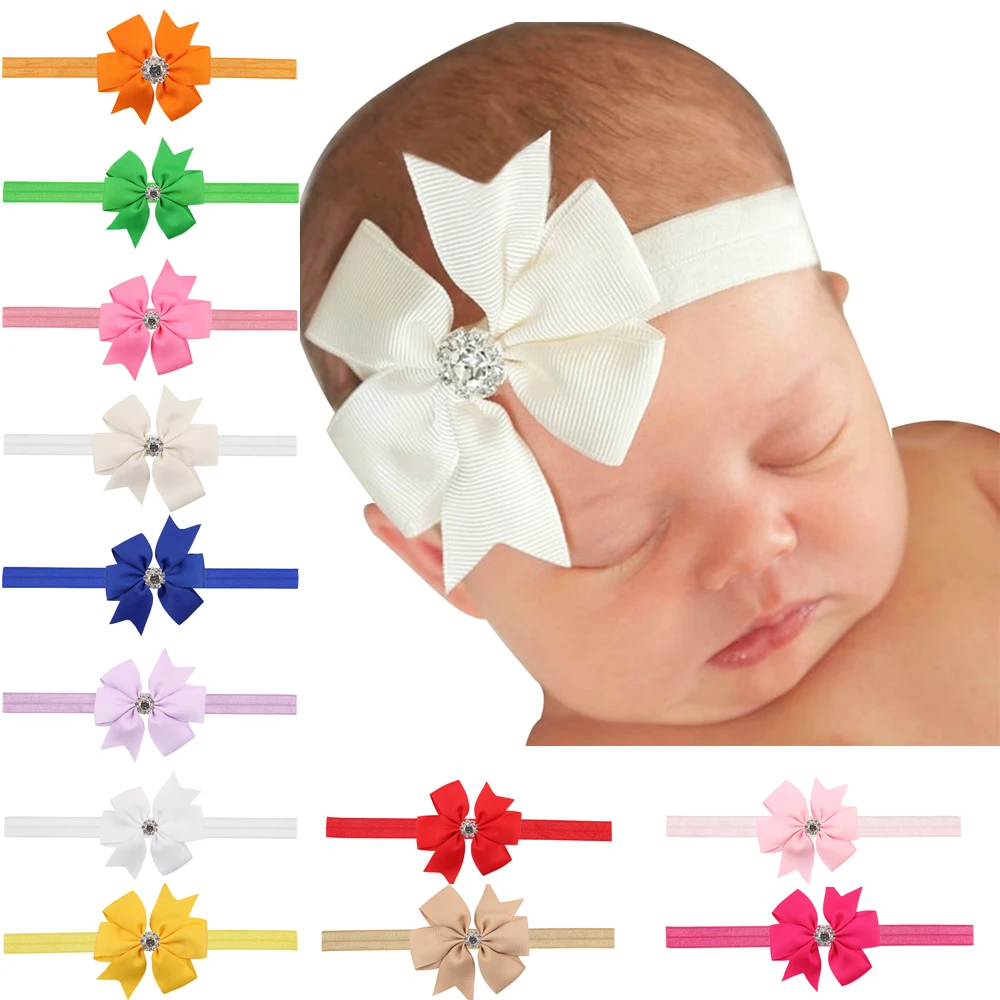 

3inch 8cm solid grosgrain ribbon swallow tail bow headband with diamond boutique headwear accessories