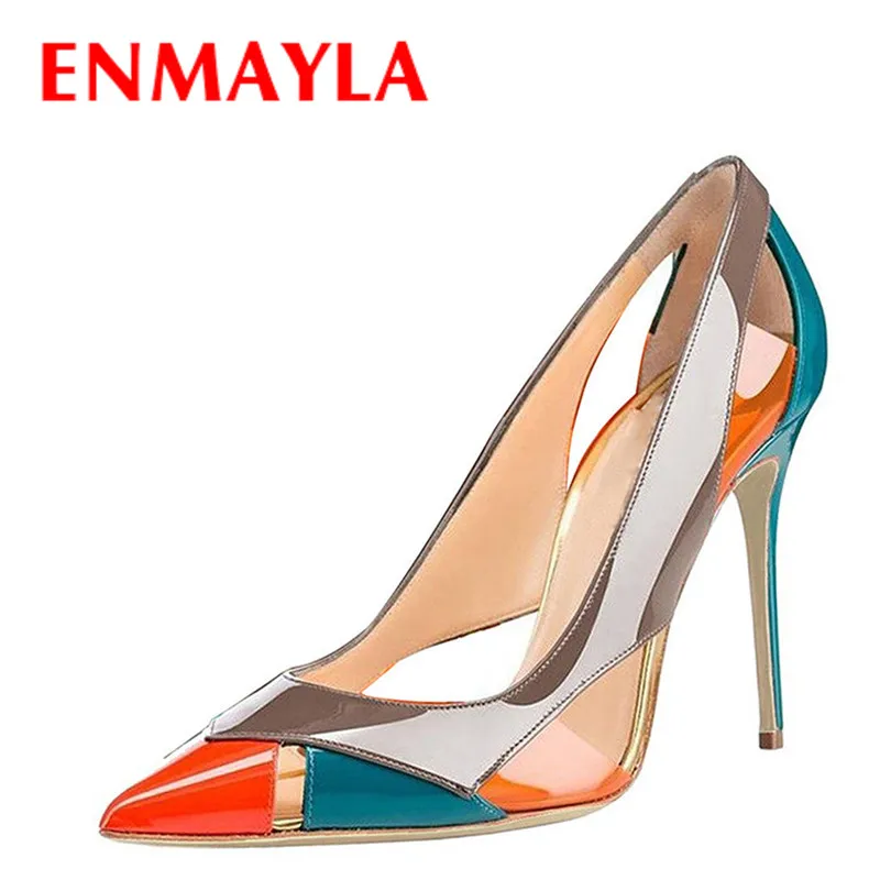 ENMAYLA 2020 New Women Summer Mixed Colors High Heels Pumps Shoes Woman Pointed Toe Stiletto Cut-outs Party Ladies | Обувь