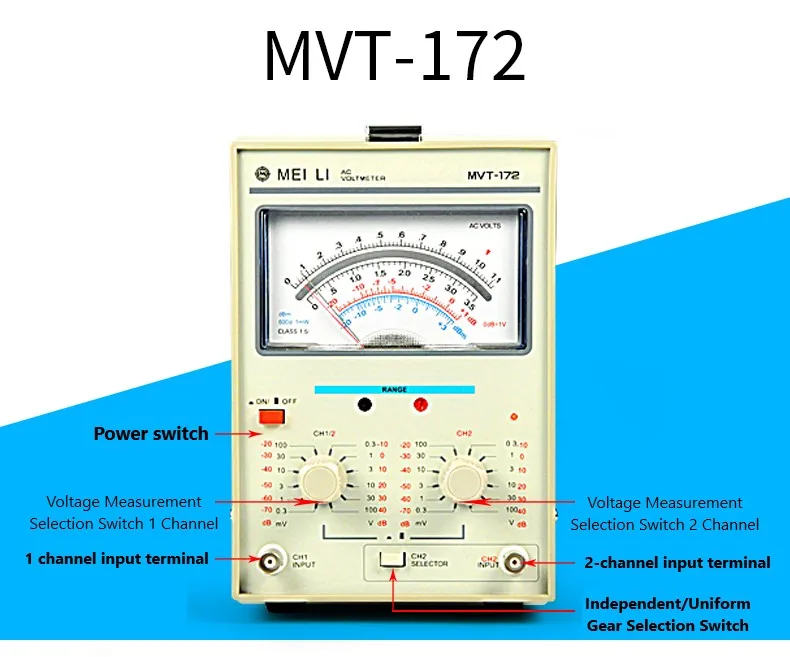 Metro MVT-171/172 двухканальный AC милливольт Таблица 100uV-300V двойной иглы милливольт - Цвет: MVT-172   Analog