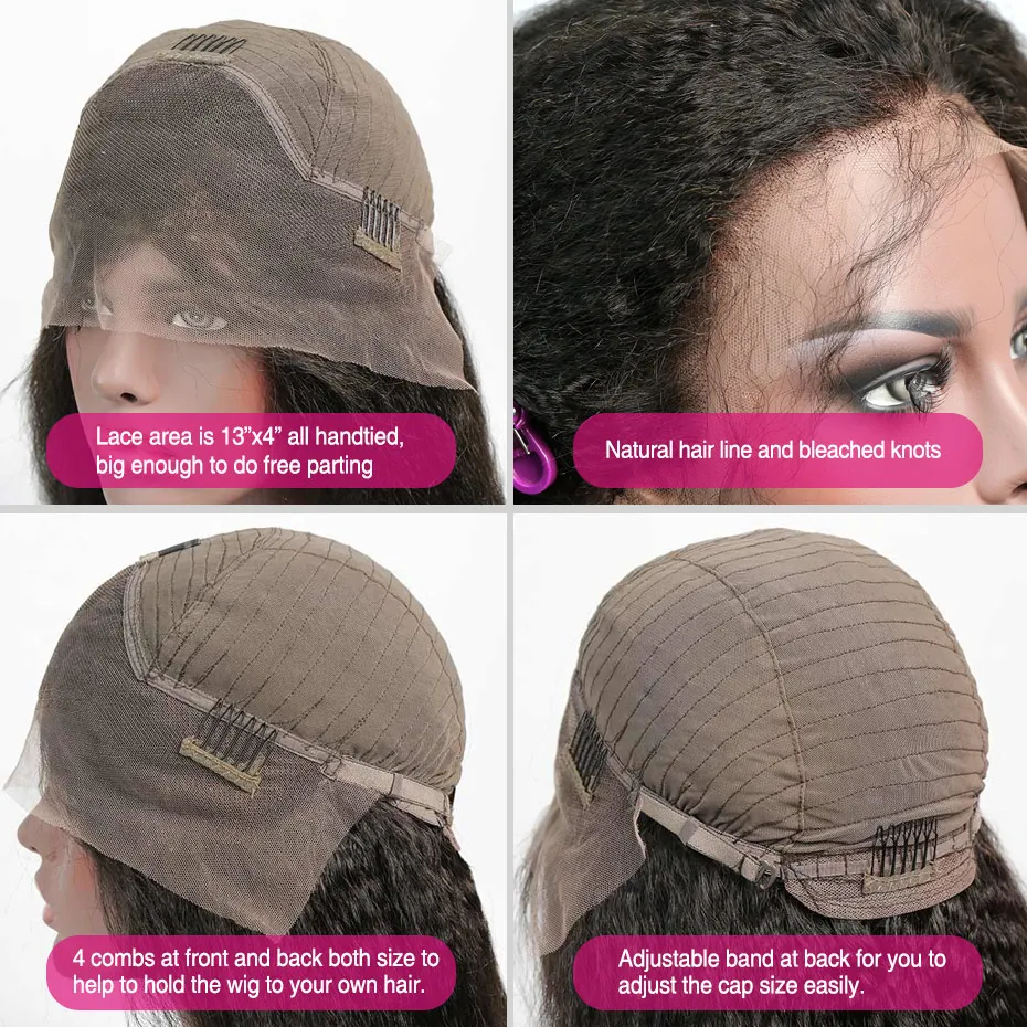 Liweike курчавые прямые 13*4 кружевные передние Remy человеческие волосы парик без клея