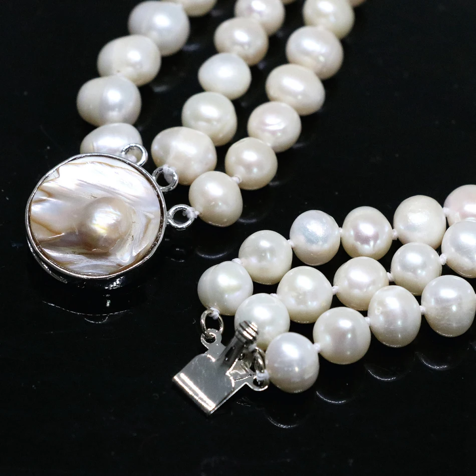 Ожерелье женское 3-рядное из натурального пресноводного жемчуга колье круглого