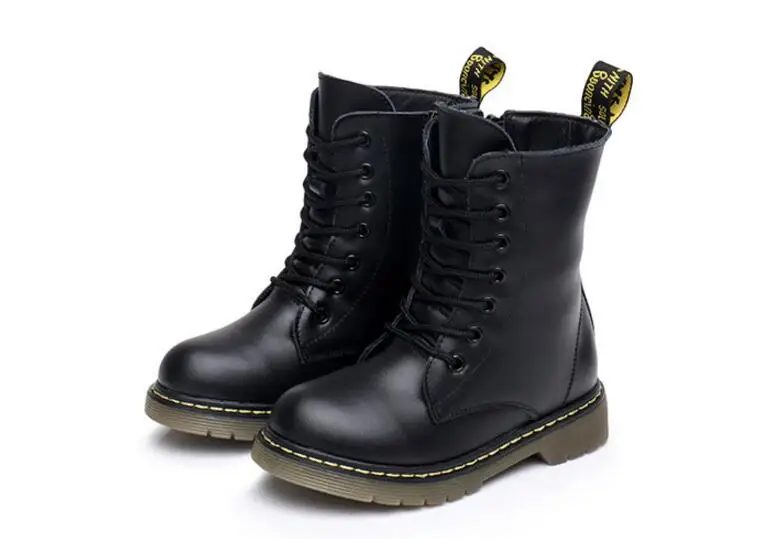 Зимние и осенние детские ботинки martin; обувь из натуральной коровьей кожи для девочек и мальчиков; модные детские зимние ботинки с 7 отверстиями - Цвет: with plush
