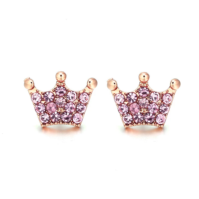 Rose Gold 6 BAOPON, новейшие серьги-гвоздики из розового золота для женщин, круглые серьги с короной и любовью, ювелирные изделия, подарок на день рождения, не вызывает аллергии - Окраска металла: Rose Gold 6