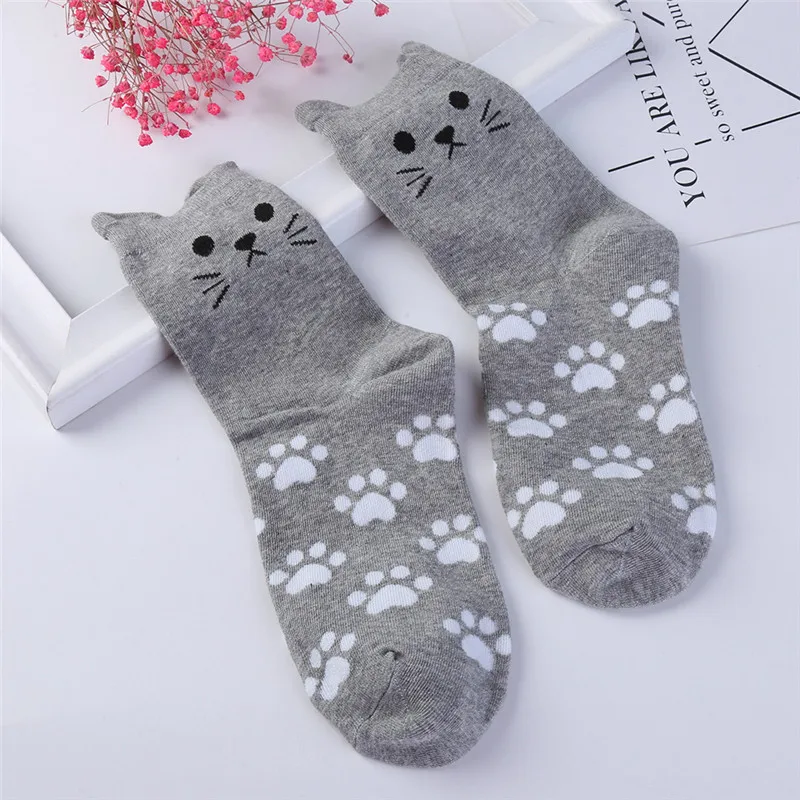 1 пара kawaii Harajuku повседневные носки с принтом кота корейские животными Sokken женские