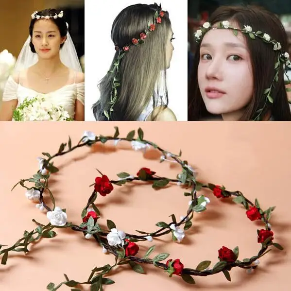 Hand Made Artificial Flower Floral Garland Bridal Hair Headpiece Headband Wedding Tiaras Hair Accessories For Women