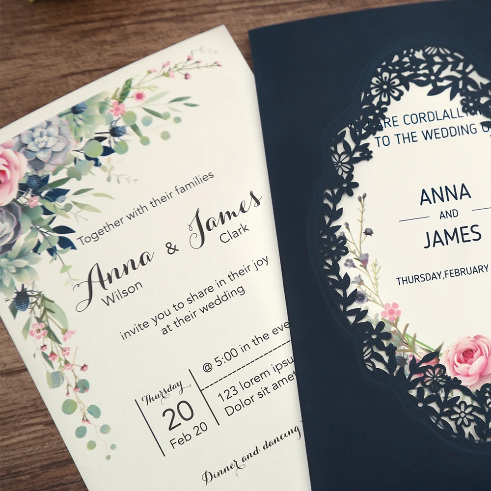 Приглашение на годовщину свадьбу 50 шт. темно синий бордовый розовый Золотой