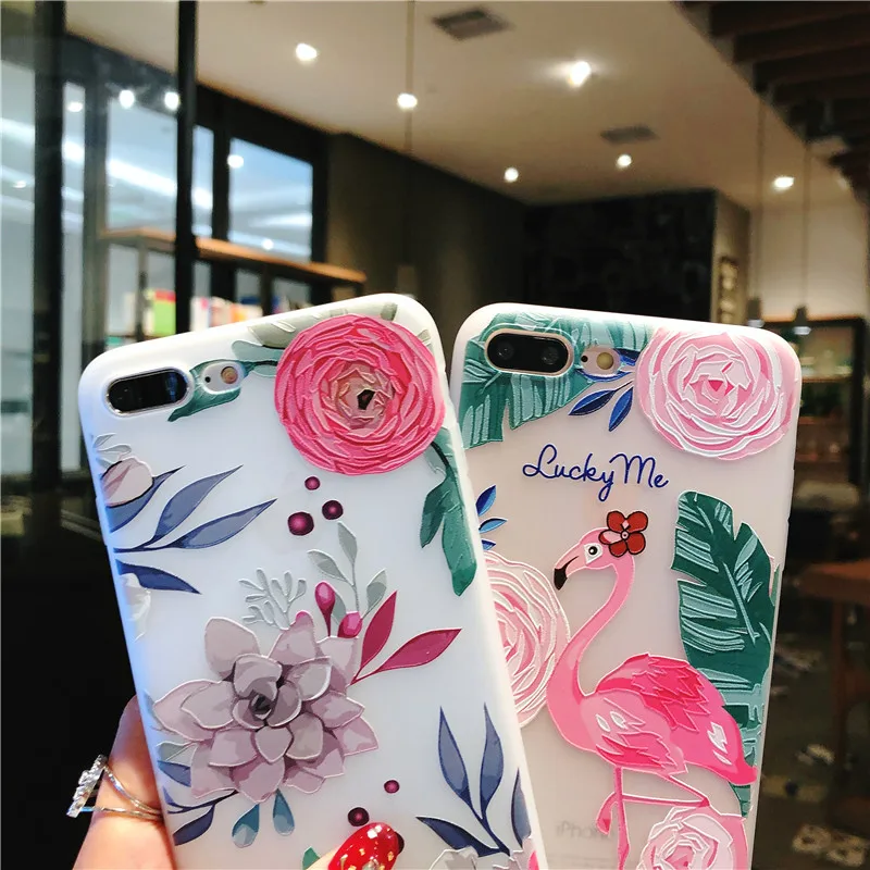 Summer Flamingos Love Silicone Emboss Phone Cases For Apple IPhone X XS MAX XR Soft TPU Back Cover Iphone 7 6 6S 8 Plus Case | Мобильные