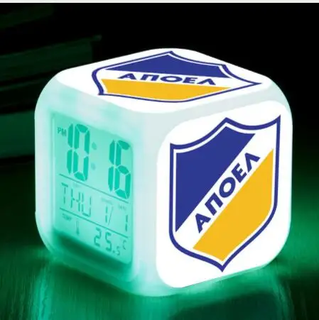 Футбольный клуб печать будильник APOEL FC цифровой светодиодный Будильник reveil enfant дети сенсорный освещение часы стол reloj despertador - Цвет: Белый