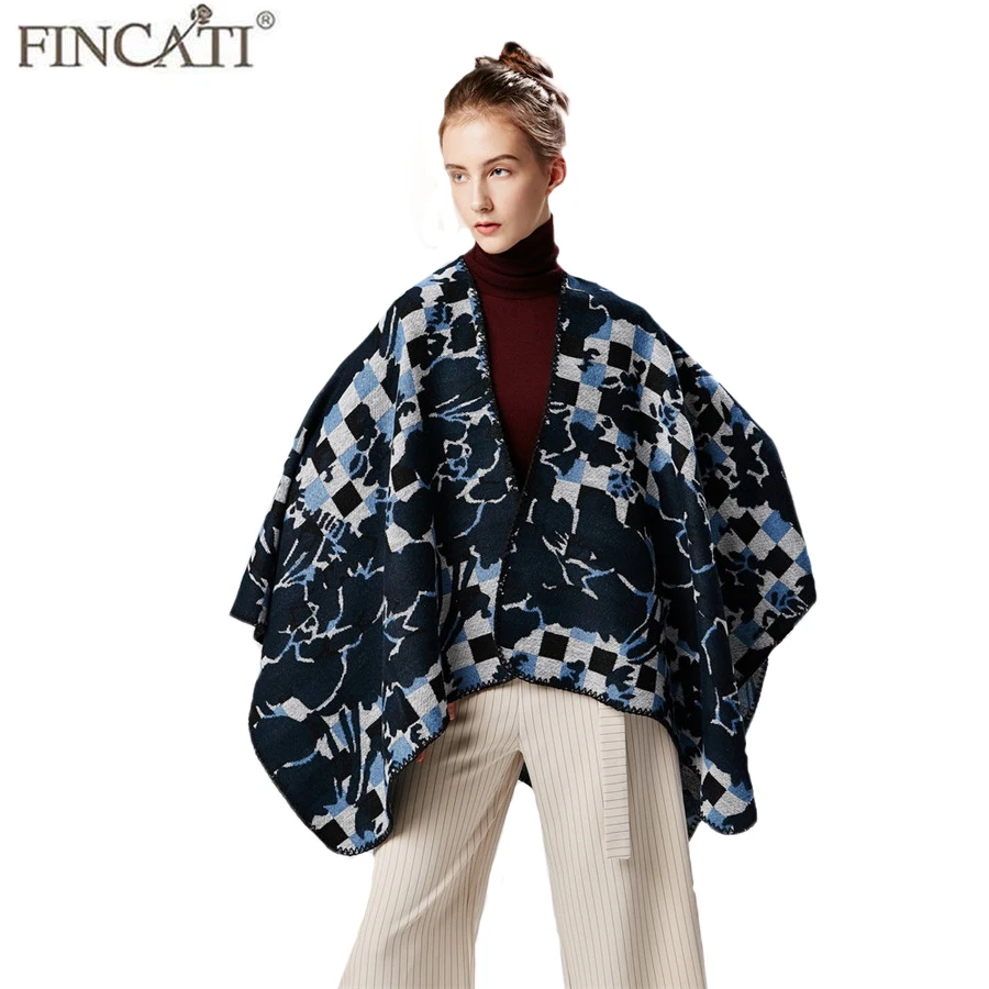 

Women Scarves Soft Poncho Cardigans Christmas Gift Lady Warm Thicken Outwear Clothes Mosaic Pattern Tops For Out Wear 130*150 cm