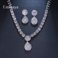 emmaya brand charm gorgeous cubic zircon white gold color new crystal earrings necklace set for women bride jewelry gift