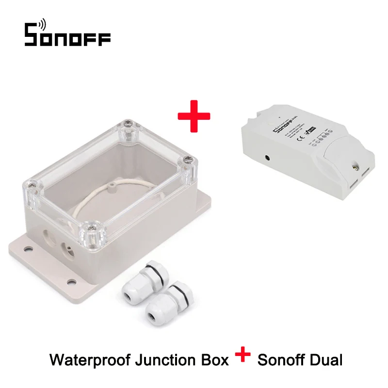 Интеллектуальный выключатель света Sonoff IP66 Водонепроницаемый распределительная коробка, Водонепроницаемый чехол водостойкий корпус Поддержка Sonoff Basic/RF/Dual/Pow Применение для дождливые дни - Комплект: Box add Dual