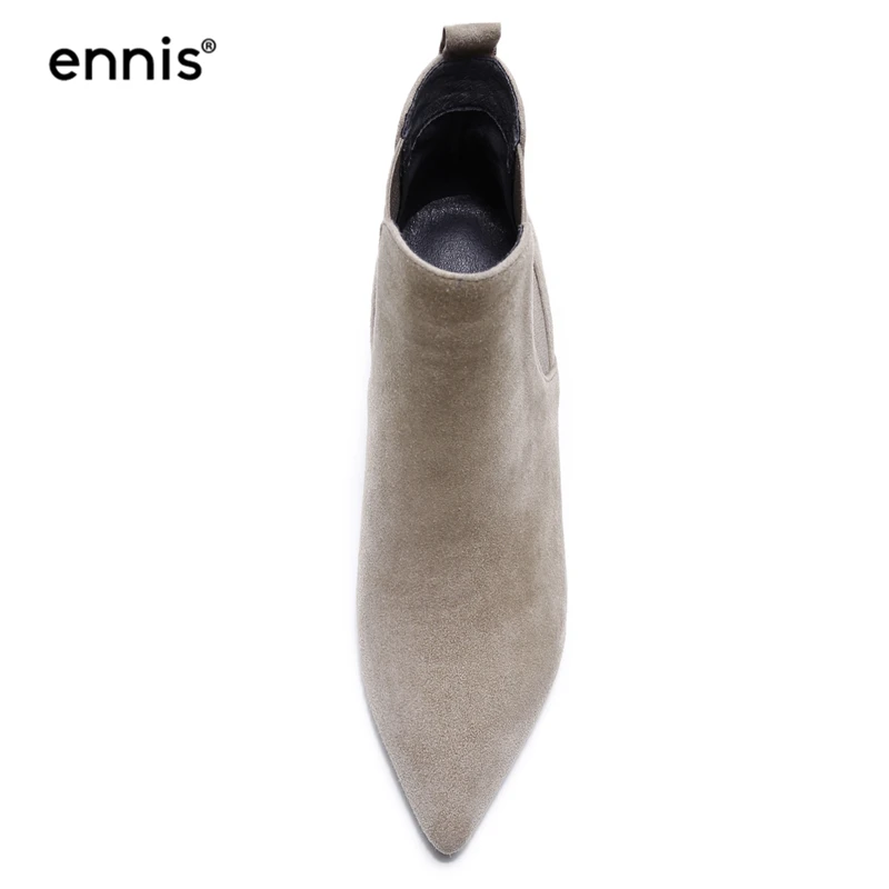 ENNIS/ г.; европейский дизайн; замшевая женская обувь; элегантные женские ботильоны с острым носком; ботинки из натуральной кожи на маленьком каблуке; A786