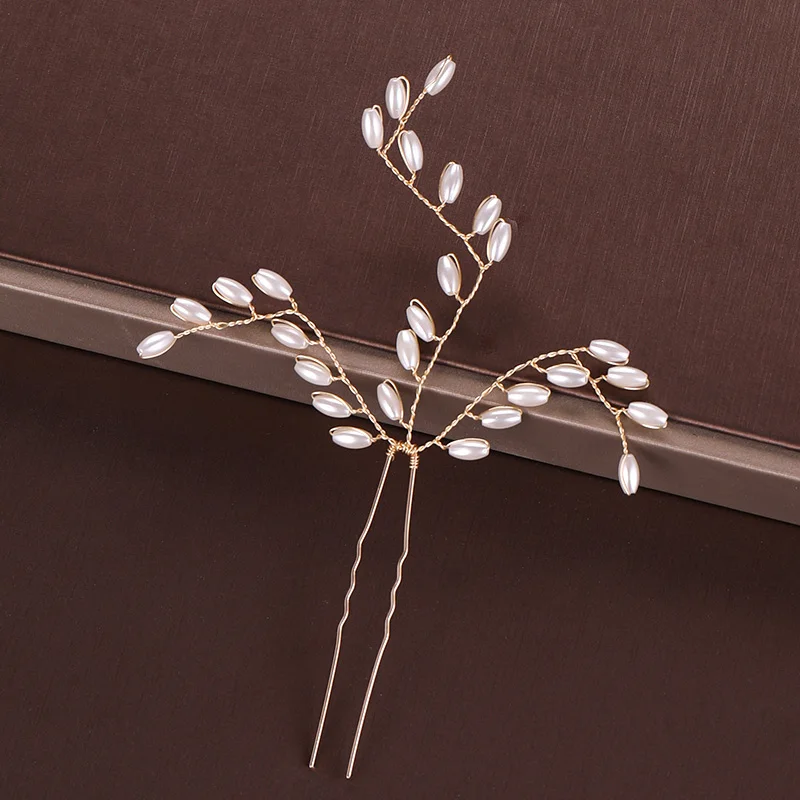 Gold Pearl Tiara Hairpin Clip Crystal Rhinestone Hair Jewelry For Women Flower Handmade Headband Wedding Bridal Hair Accessories