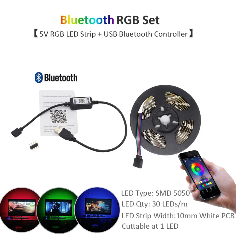 Bluetooth RGB Set USB Светодиодная лента 5 в 3528 5050 RGB музыка Светодиодная лента лампа Ambilight ТВ ПОДСВЕТКА HD ТВ Настольный экран фоновое освещение - Испускаемый цвет: Bluetooth RGB Set