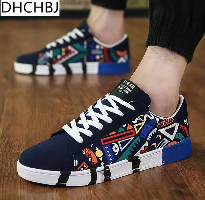 2021 New Brand Men Casual Shoes Fashion good quality Graffiti Man Flats Suede Lace-Up | Обувь