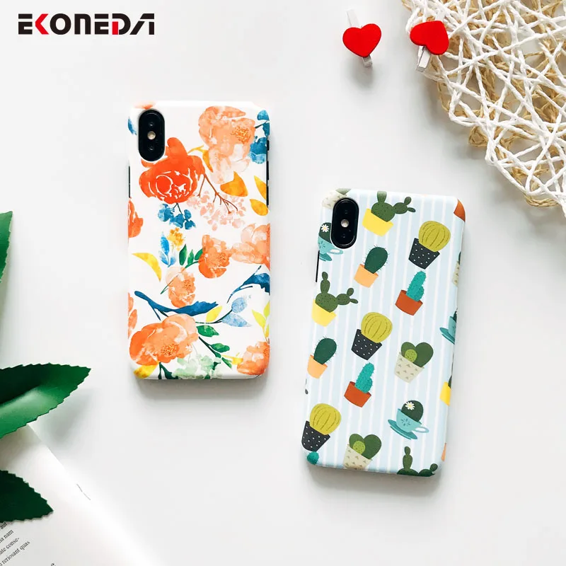 EKONEDA матовые растения Окрашенные чехол для iPhone 7 Жесткий чехол цветок кактус задняя Пластиковая крышка для iPhone XS Max XR 6 S 8 Plus