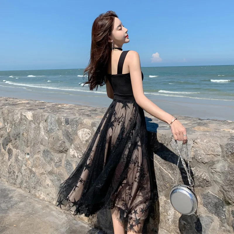 Женское платье с корсетом летнее Сетчатое большого размера принтом в виде звезд