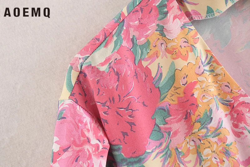 AOEMQ Fashion Dress Sex Deep V-Neck Maxi Vintage Beach Flower Floral Print Night Gown Sleepwear for Women Clothing | Женская одежда