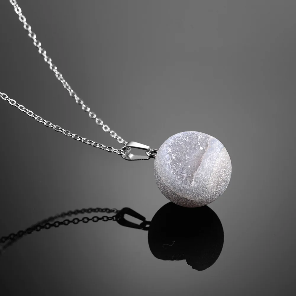 White Женское ожерелье Druzy Кулон из натурального камня ожерелье s кристалл Друза 12 мм из бисера эффектные ювелирные изделия Йога подарок - Окраска металла: White