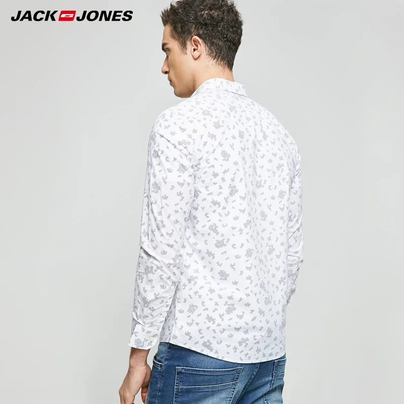 JACK & JONES бренд 2018 Новый 100% хлопок Повседневная печати с отложным воротником