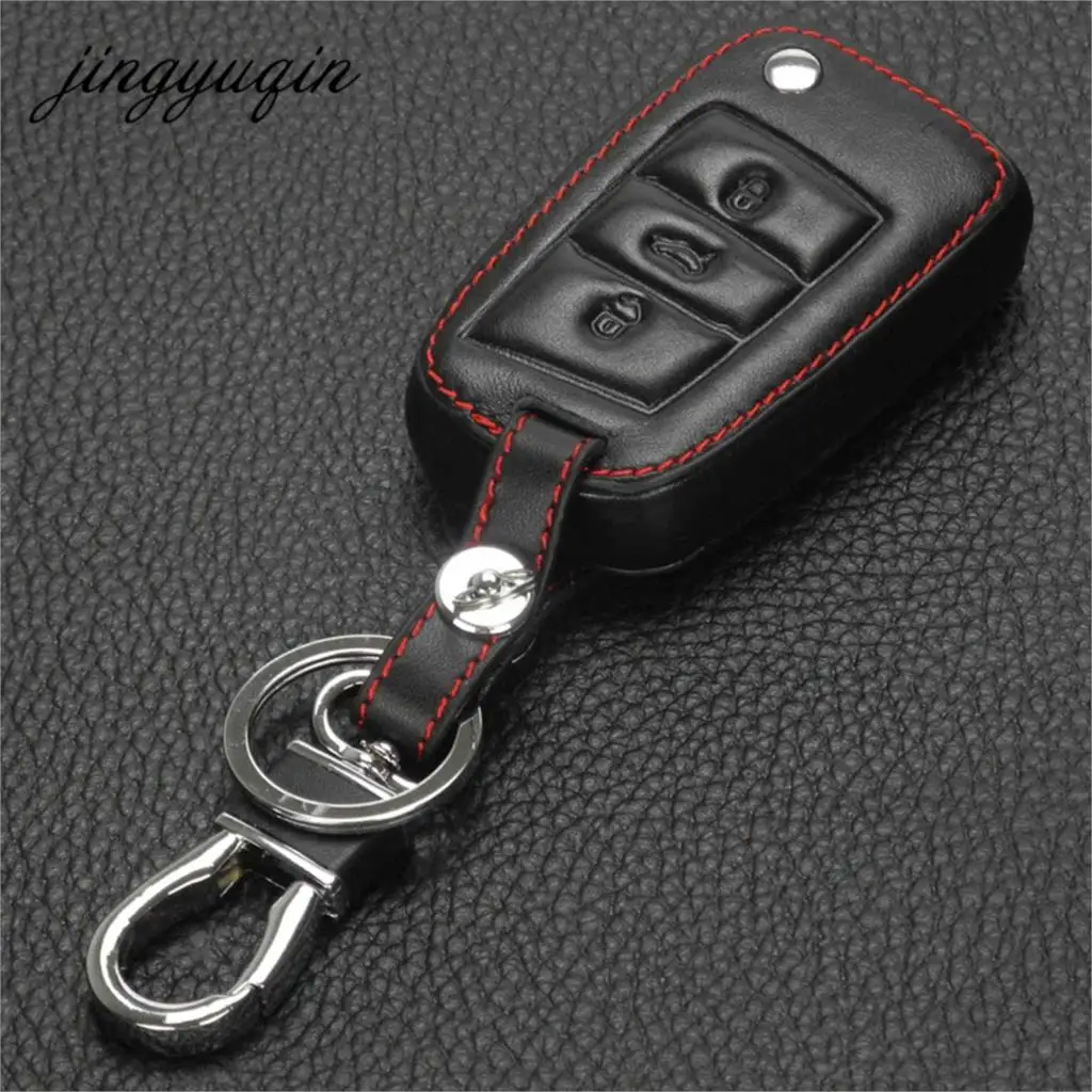 

jingyuqin Leather Key fob Protect Cover Case for VW Polo 2016 golf 7 MK7 Skoda Octavia Combi A7 for SEAT Leon Ibiza CUPTRA