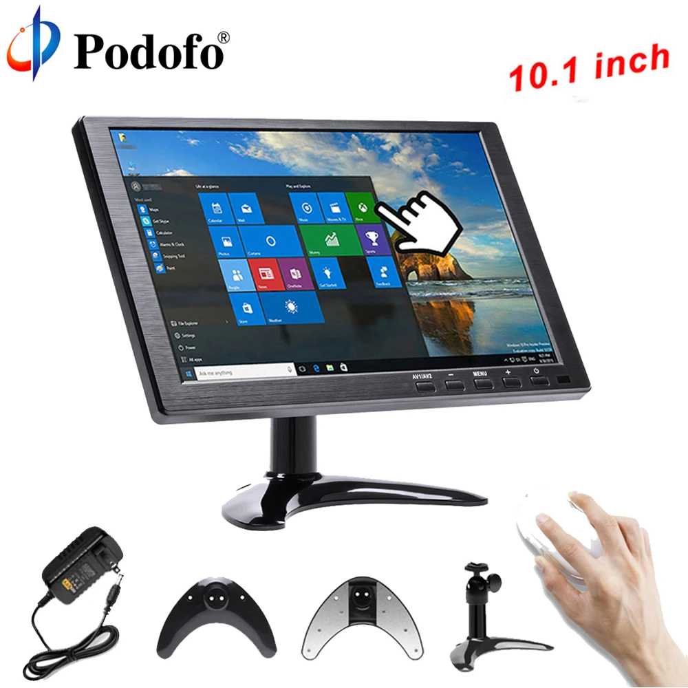 Podofo 10 1 &quotЖК-дисплей HD монитор Мини ТВ &amp компьютер Цвет дисплея Экран 2 канала