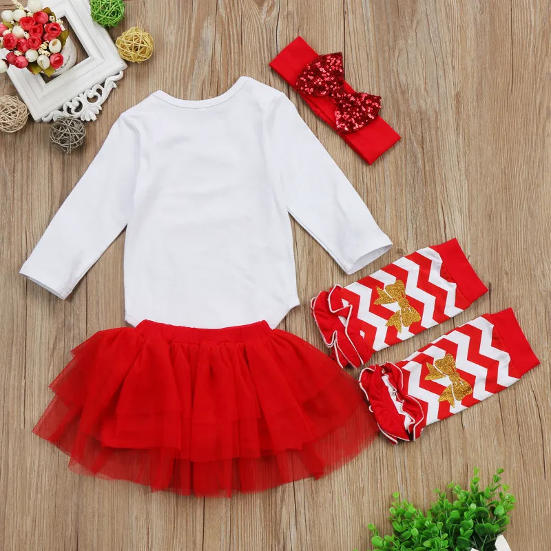 Pudcoco 5pcs/set Girls Christmas Clothes Xmas Newborn Baby Santa Bodysuit Tulle Skirt Leg Warmer Headband Winter Set | Мать и ребенок