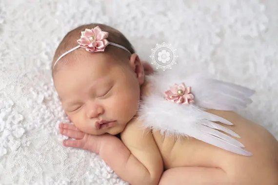

2016 New Angel Wings Headband Feather Wings Baby Girl Flower Lace Hairband Hair Accessories For Newborns Photography Props