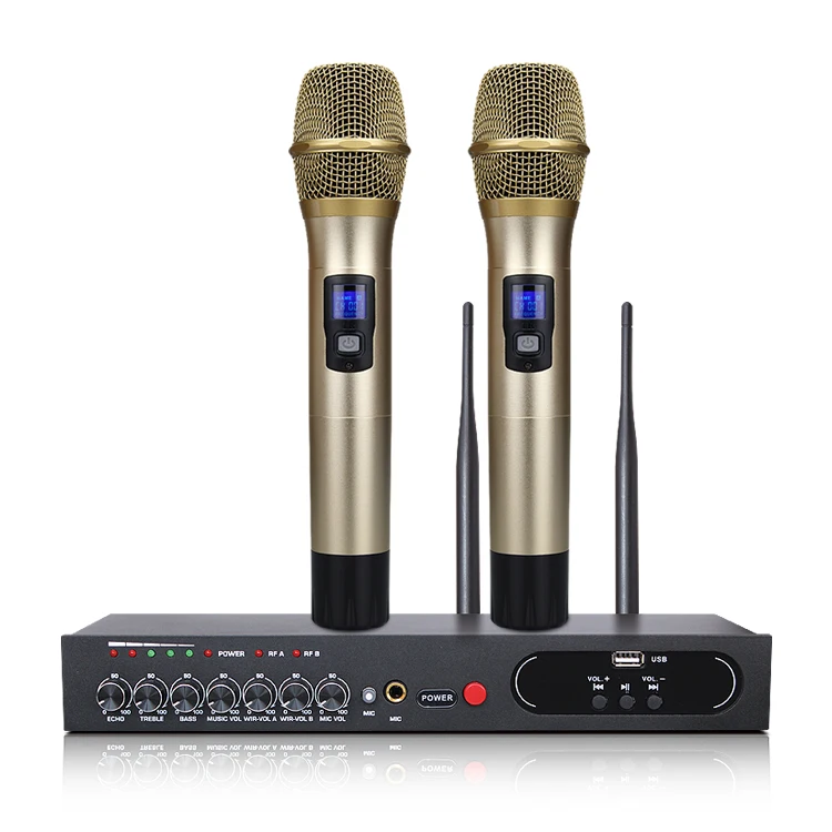 Золото качество UHF двойной Ручной Bluetooth беспроводной микрофон MU-6S с приемником для семьи KTV Караоке домашний кинотеатр системы
