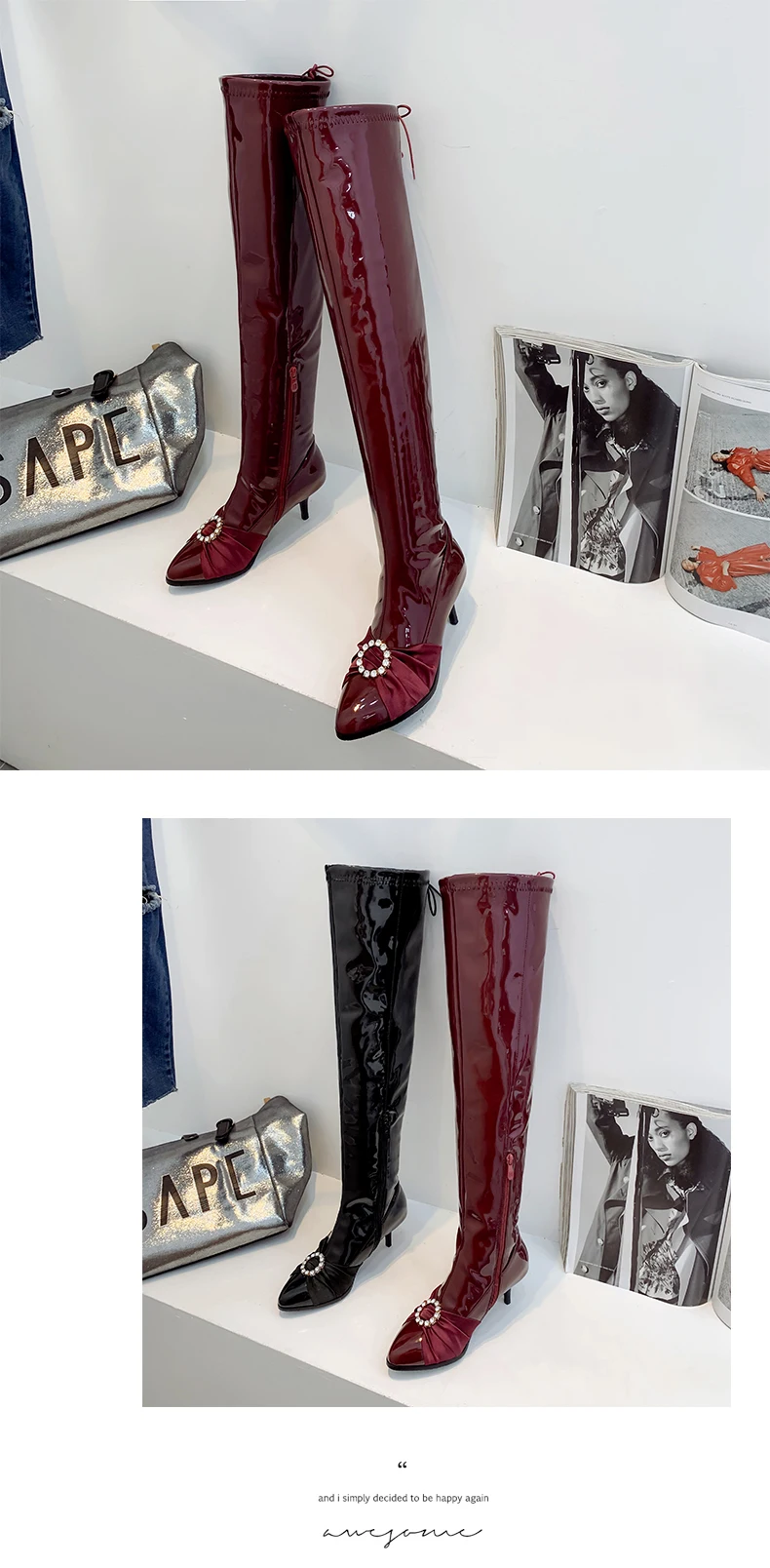 Slim Women Over-the-Knee Boots Kitten Heel Pointed Toe Thigh Boots Female Sexy Autumn Winter Long Boots Pole dance Shoes
