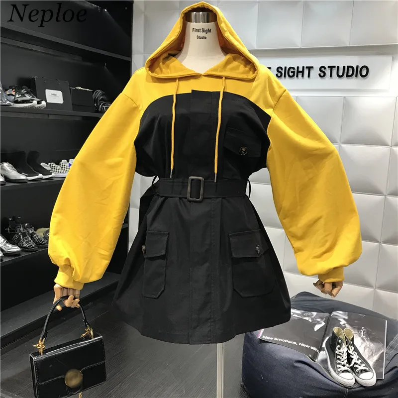 Neploe капюшоном Лоскутная модная одежда для девочек женское платье пояса