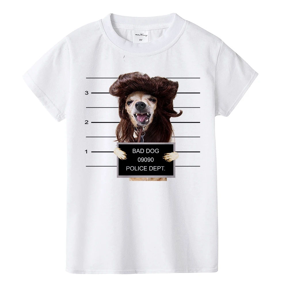 Г., Детская футболка с дизайном «Dog Police Dept» Детская футболка с французским бульдогом Забавные футболки с принтом мопса для мальчиков и девочек, топы с принтом «Bad Dog», футболки - Цвет: K800-KSTWH-