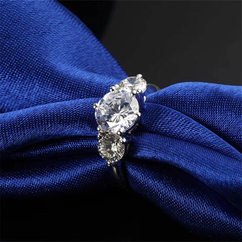 

3.2CT Wedding Jewelry Three Stones SONA Round Brand Luxury Diamond Ring Engagement Women Sterling Silver Jewelry 18K White Gold