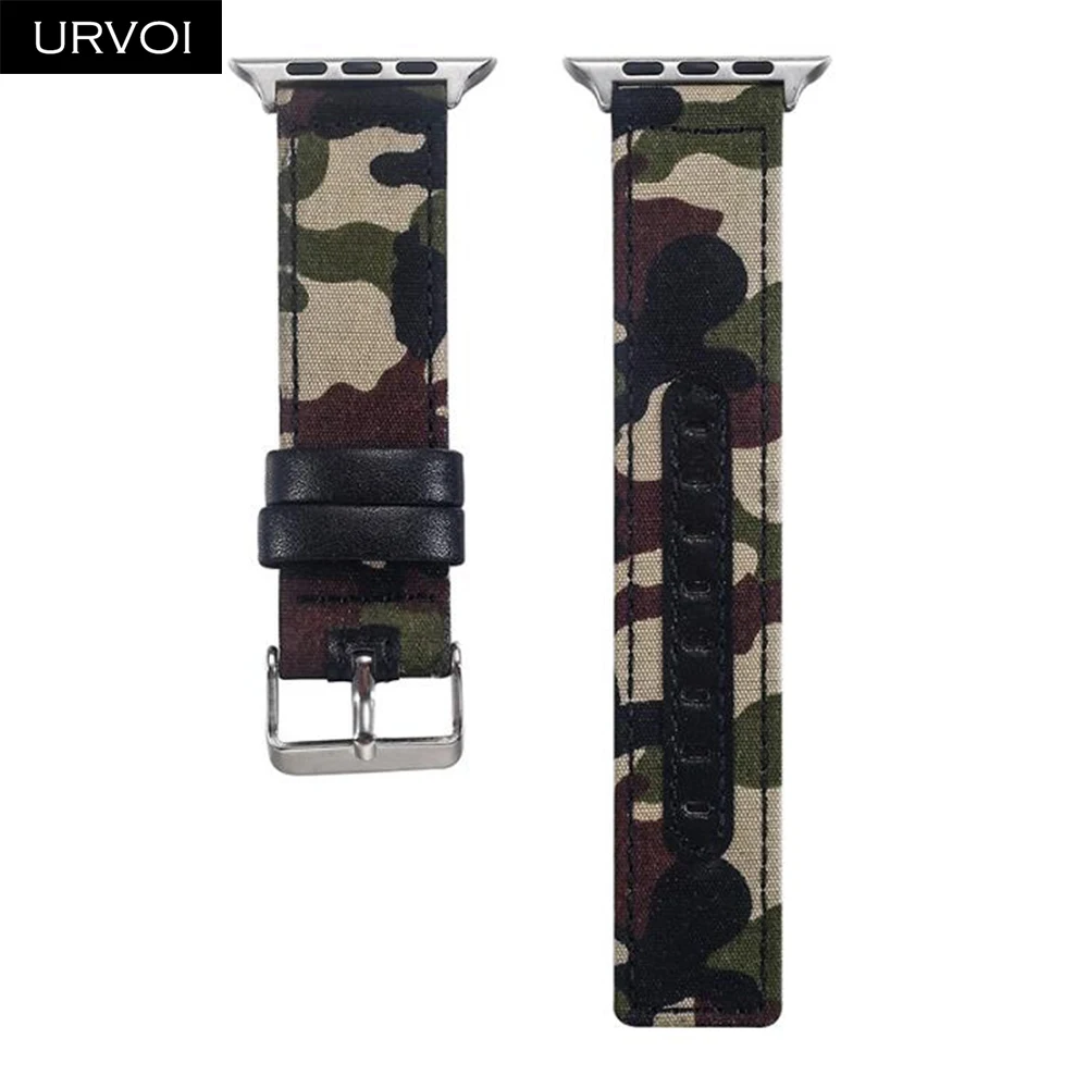 URVOI полотно холста для Apple Watch series 5 4 3 2 1 наручный джинсовый ремешок для iwatch рисунок гусиная лапка классический дизайн кожаный чехол - Цвет ремешка: Style 14