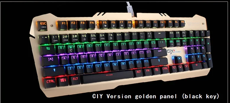 TEAMWOLF Vodstorm CIY механическая клавиатура 104key Черный Синий переключатель с подсветкой игровая клавиатура для ноутбука PC gamer русская наклейка - Цвет: Golden panel black