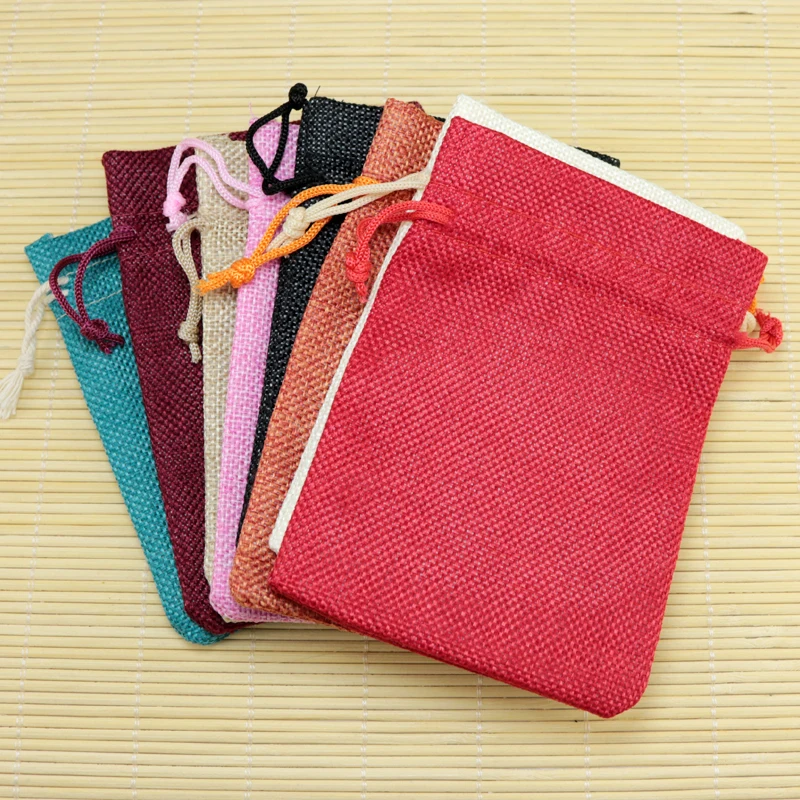 

Wholesale 100pcs Mix Color Custom Jute Bag And Linen Storage Bag Candy Gift Jewelry Packing Pouches 15x20cm For Promotion