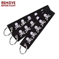 remove before flight double sided embroidery dangerous skull keychain bijoux for motorcycles gift porte clef cool key ring chain