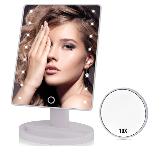 16 LEDs White 10X 16/22 светодиодов светильник с сенсорным экраном зеркало для макияжа 10X увеличительное вращающееся косметическое квадратное настольное зеркало косметическое зеркало инструменты для макияжа - Цвет: 16 LEDs White 10X