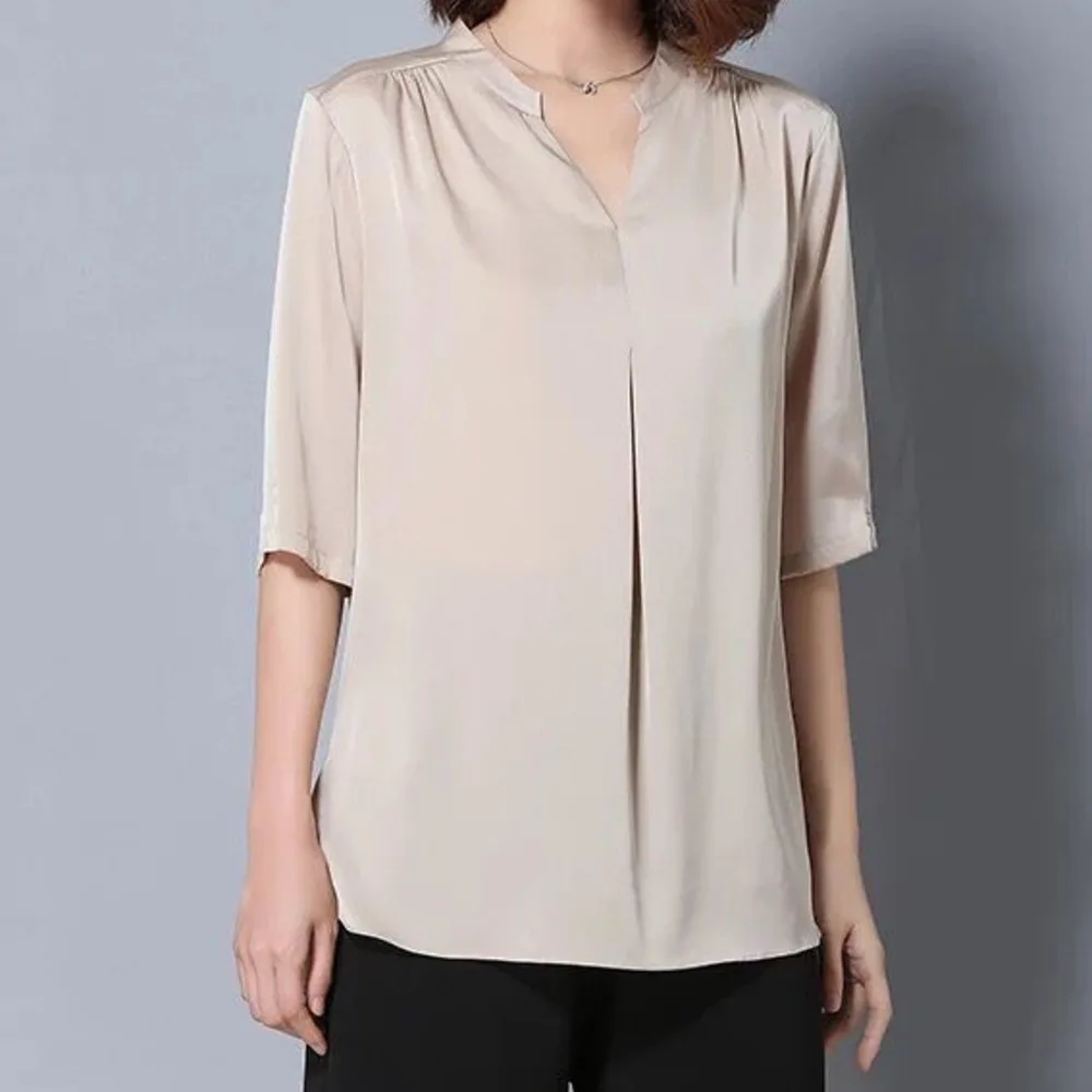 Chiffon Blouse Women 2019 Half Sleeve Shirt Summer V Neck White Vintage Tops Thin Plus Size Shein Office |