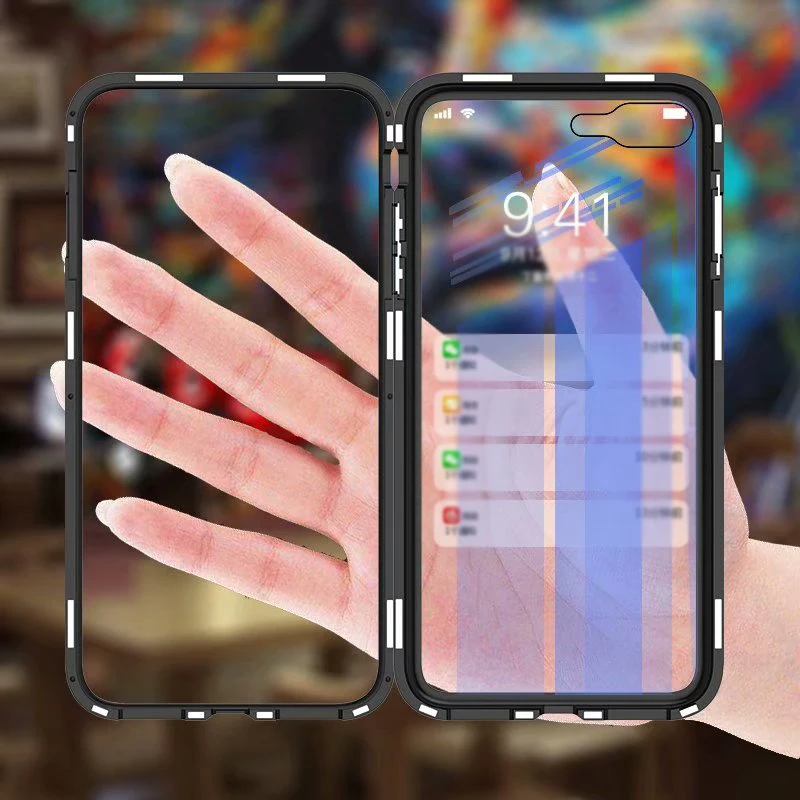 Роскошный Магнитный флип-чехол для телефона iPhone X 7 8 Plus PC Border прозрачная задняя