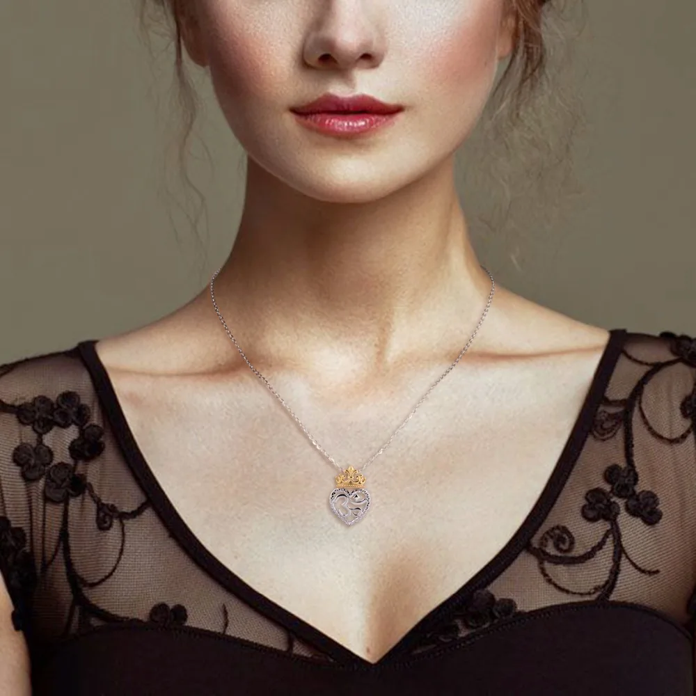 Angel Caller 925 Sliver Golden Crown Heart Necklace &ampPendant Mysterious Symbols Choker Fine Jewelry for Women Birthday Day Gifts |