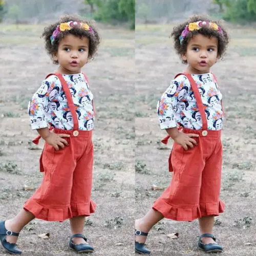2 шт. детский хлопковый комбинезон с цветочным принтом и брюки на