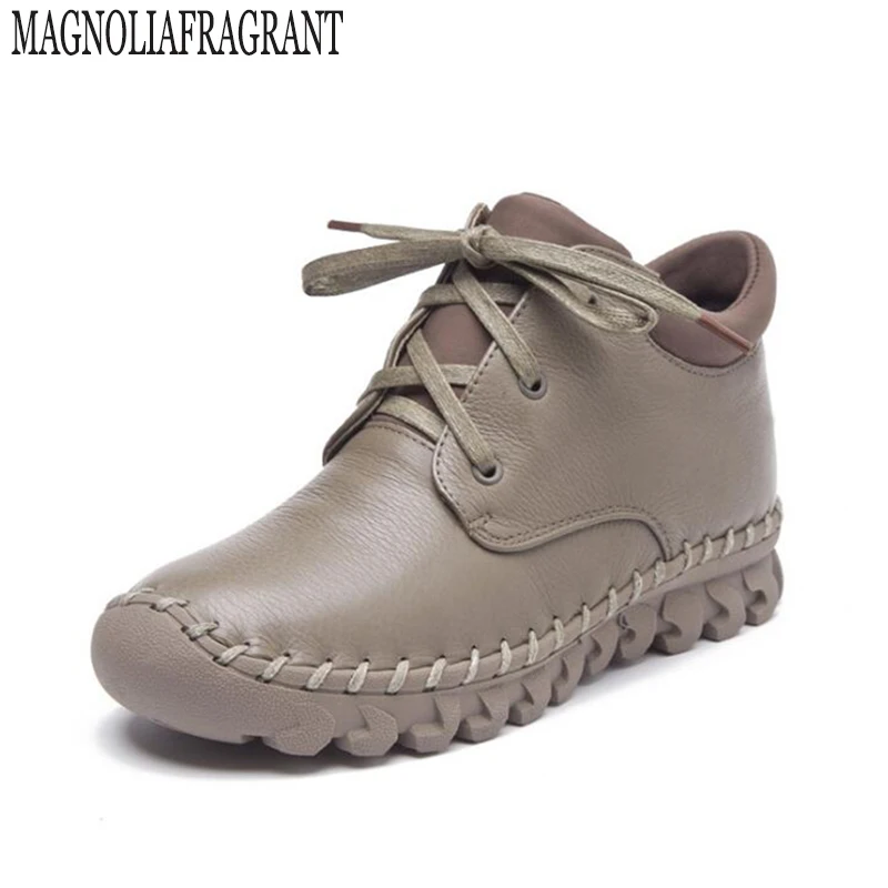 Женские ботильоны ручной работы из натуральной кожи на плоской подошве короткие