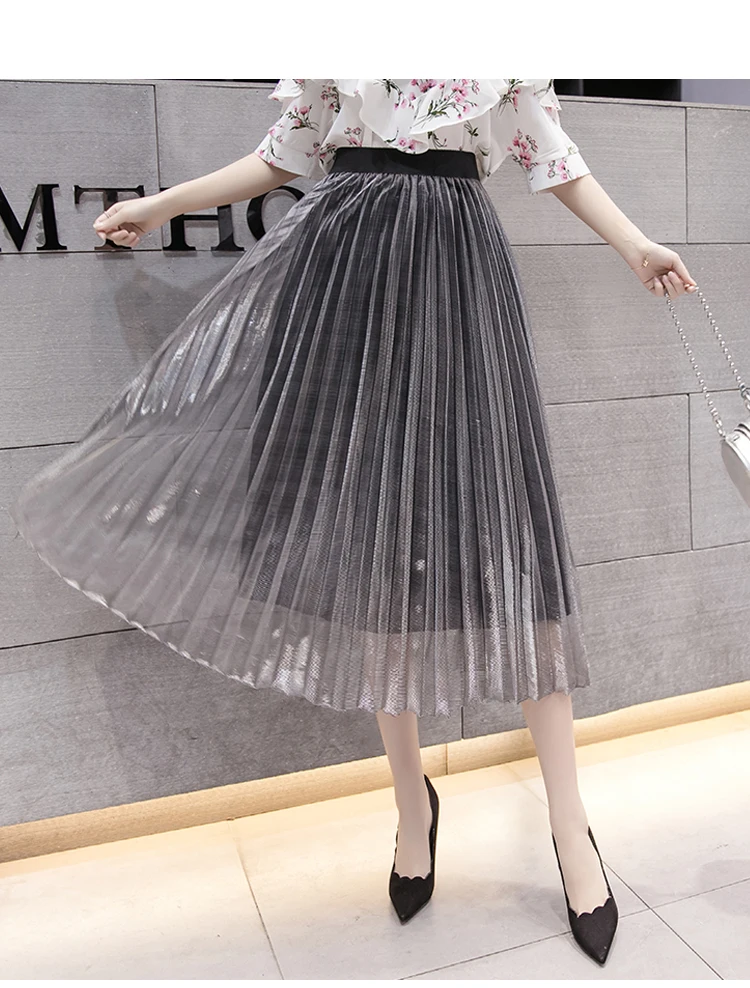 Женская элегантная плиссированная юбка-пачка трапециевидной формы с эластичной резинкой на талии до середины икры из сетчатой ткани летняя новая Милая юбка изящная горячая Распродажа B84520F