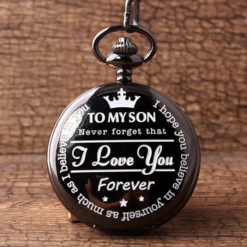 Подарок от родителей для моего сына "I LOVE YOU" кварцевые карманные часы колье винтажная цепочка брелок часы кулон для мальчика сыновей серебро Рождество